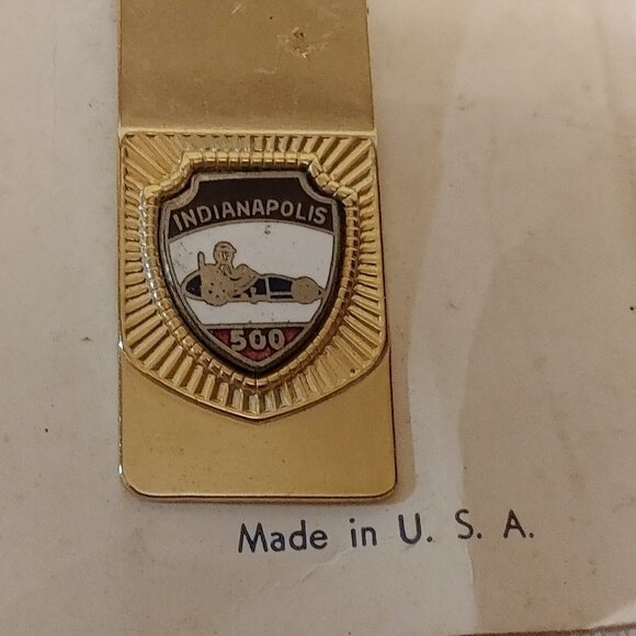 RARE VINTAGE GOLD TONE MONEY CLIP KEY CHAIN INDIANAPOLIS 500 RACE TRACK … - Picture 2 of 4